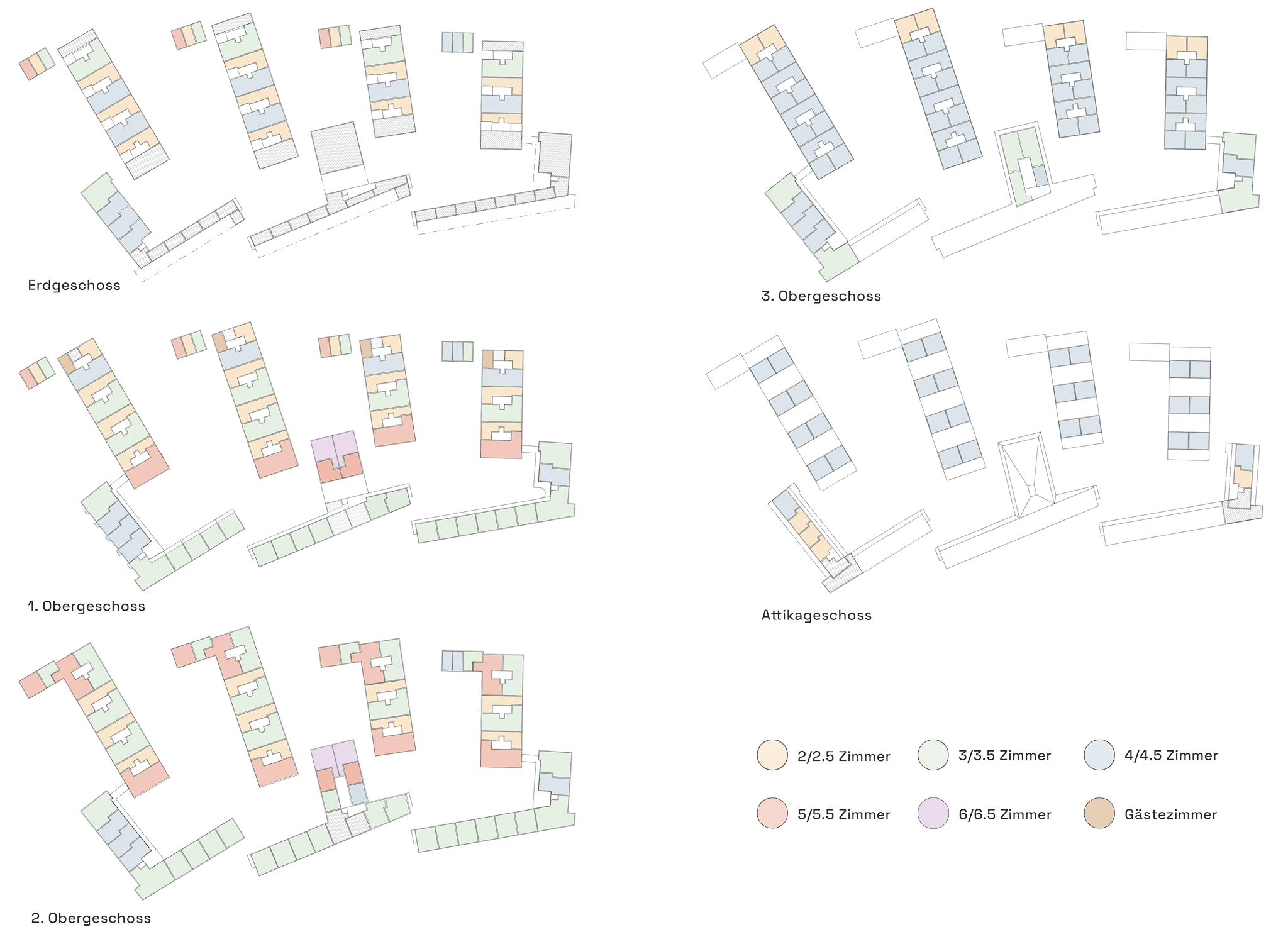 Plan mit Wohnungsspiegel pro Geschoss.