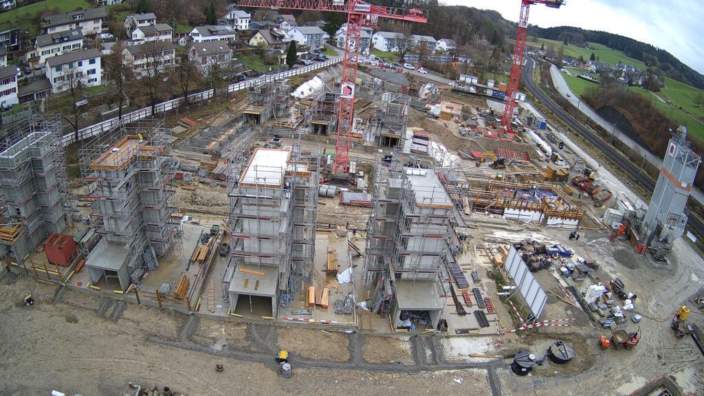 Blick Richtung Osten auf die Baustelle der Riethöfe am 25. November 2025
