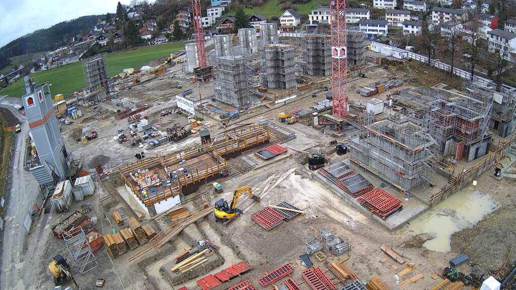 Blick Richtung Nordwesten auf die Baustelle der Riethöfe am 25. November 2025