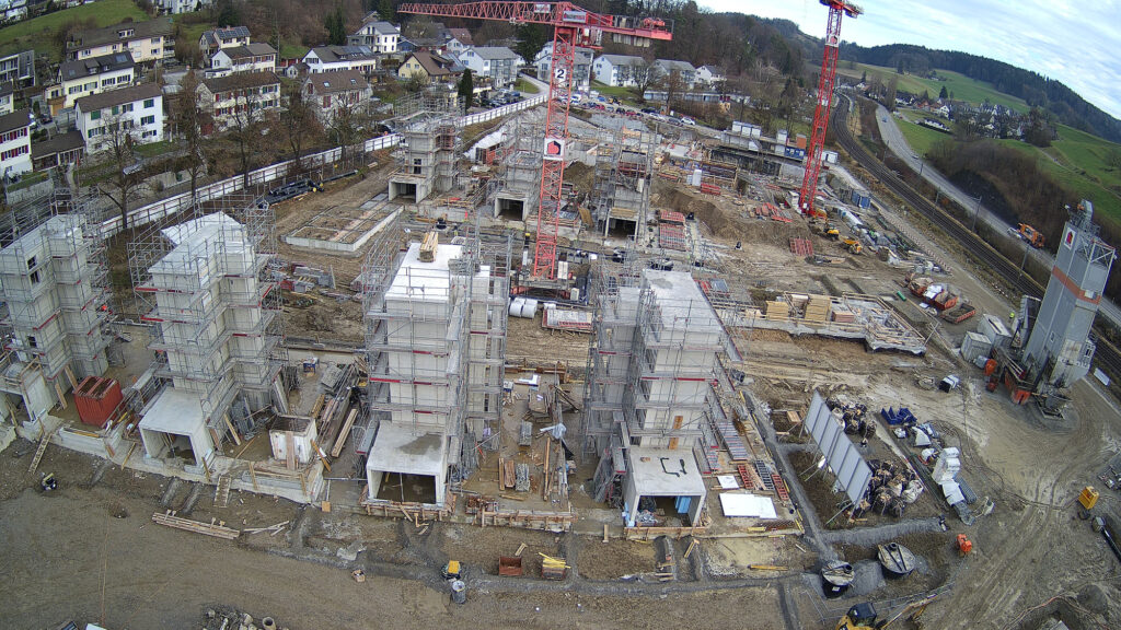 Blick Richtung Osten auf die Baustelle der Riethöfe am 10. Dezember 2025