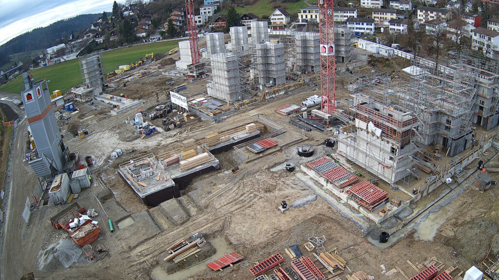 Blick Richtung Nordwesten auf die Baustelle der Riethöfe am 10. Dezember 2025