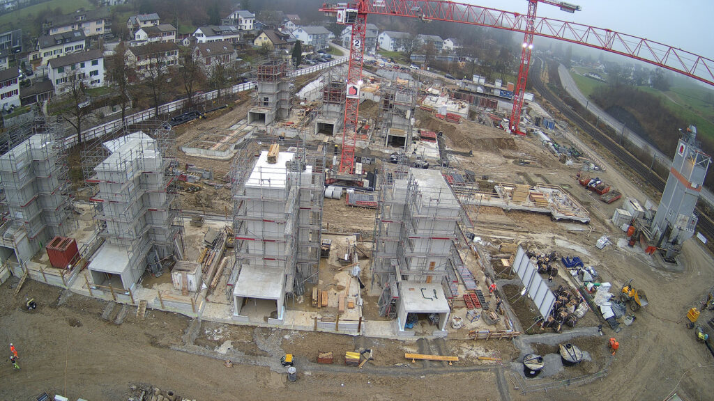 Blick Richtung Osten auf die Baustelle der Riethöfe am 16. Dezember 2025