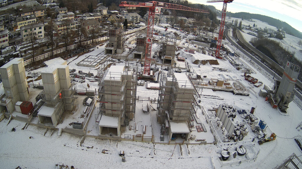 Blick Richtung Osten auf die Baustelle der Riethöfe am 6. Januar 2026