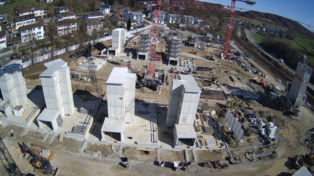 Blick Richtung Osten auf die Baustelle der Riethöfe am 3. März 2026