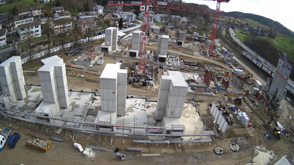 Blick Richtung Osten auf die Baustelle der Riethöfe am 17. März 2026