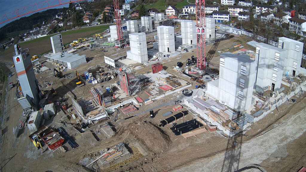 Blick Richtung Nordwesten auf die Baustelle der Riethöfe am 17. März 2026