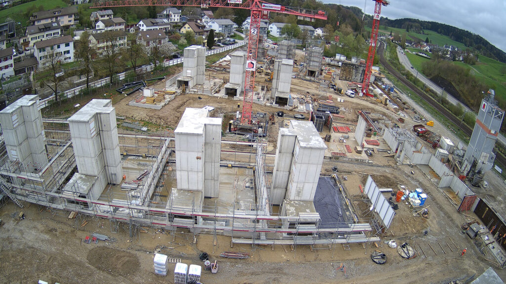 Blick Richtung Osten auf die Baustelle der Riethöfe am 14. April 2026
