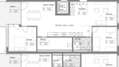 Grundriss-Plan einer Wohnung in den Riethöfen in Elsau