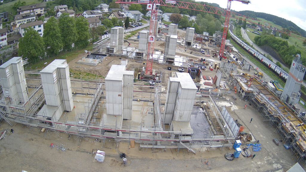 Blick Richtung Osten auf die Baustelle der Riethöfe am 12. Mai 2026