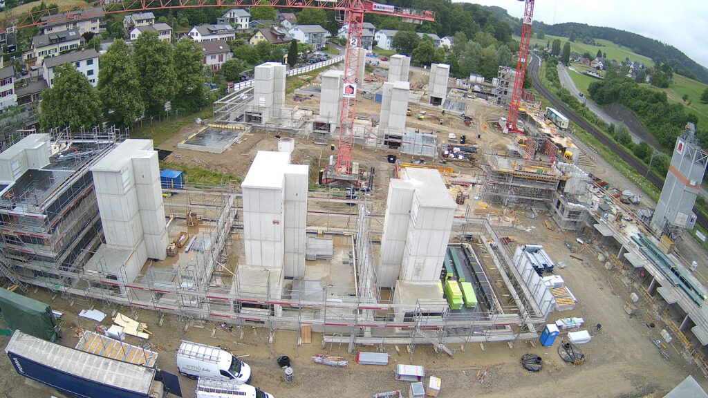 Blick Richtung Osten auf die Baustelle der Riethöfe am 10. Juni 2026