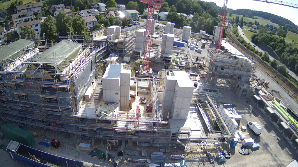 Blick Richtung Osten auf die Baustelle der Riethöfe am 21. Juli 2026