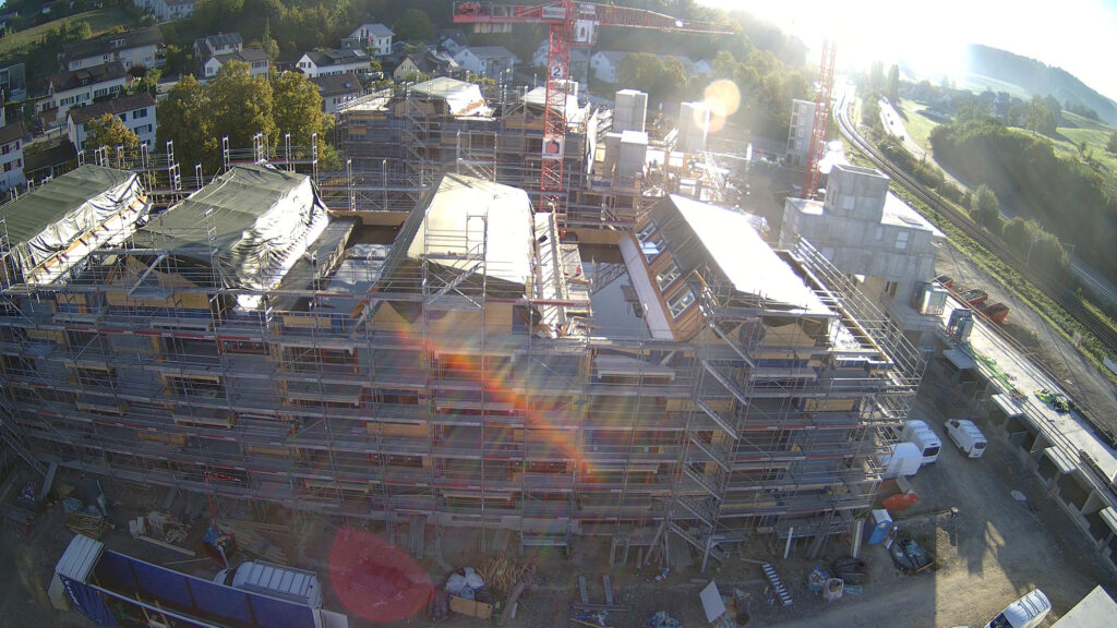 Blick Richtung Osten auf die Baustelle der Riethöfe am 15. September 2026